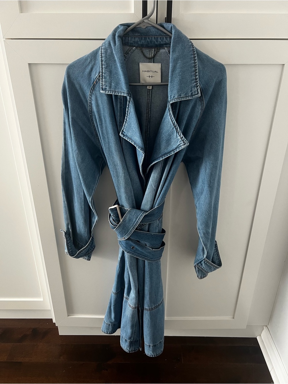 Habitual Medium Blue Denim Wrap Overalls with Tie Belt